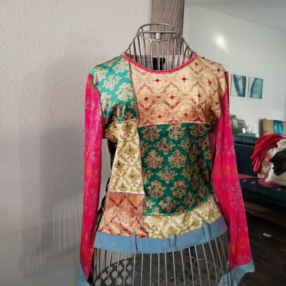 Vintage Velvet multi color  long sleeve shirt
